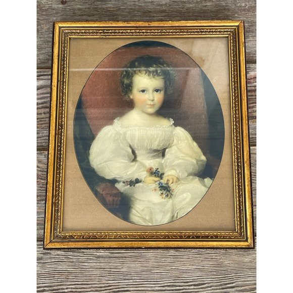 Vintage Art Deco Victorian Little Girl Print Gold Frame - Picture 13 of 13